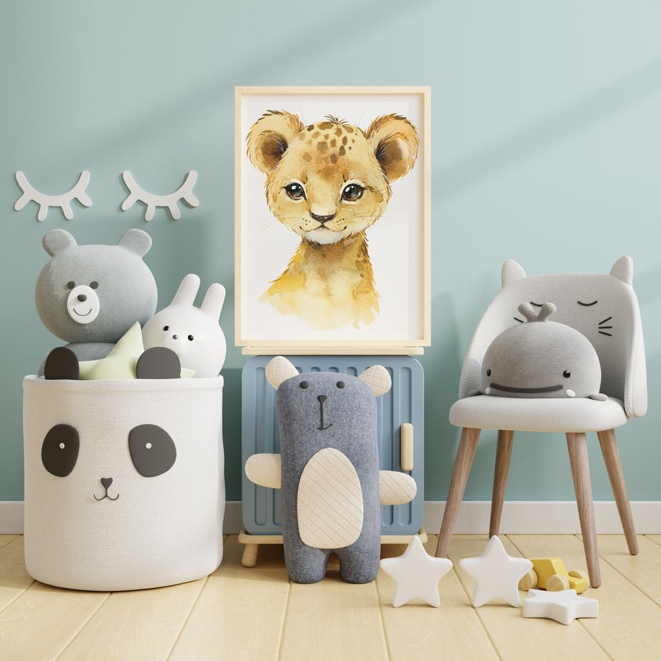 Lion SAFARI poster, forest nursery animals poster