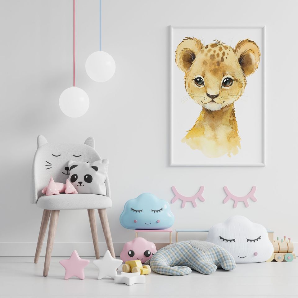 Lion SAFARI poster, forest nursery animals poster