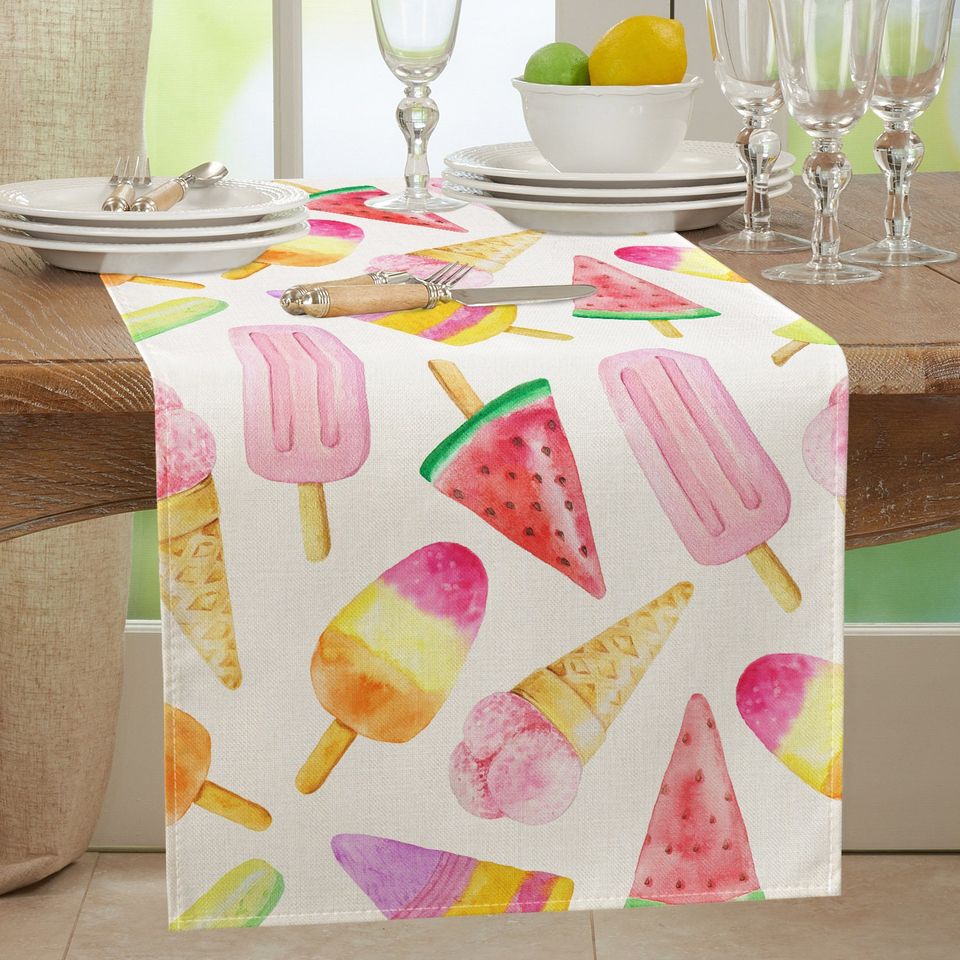 Watercolor Ice Cream Table Runner, Summer Table Decor, Cute Seasonal Table Runner
