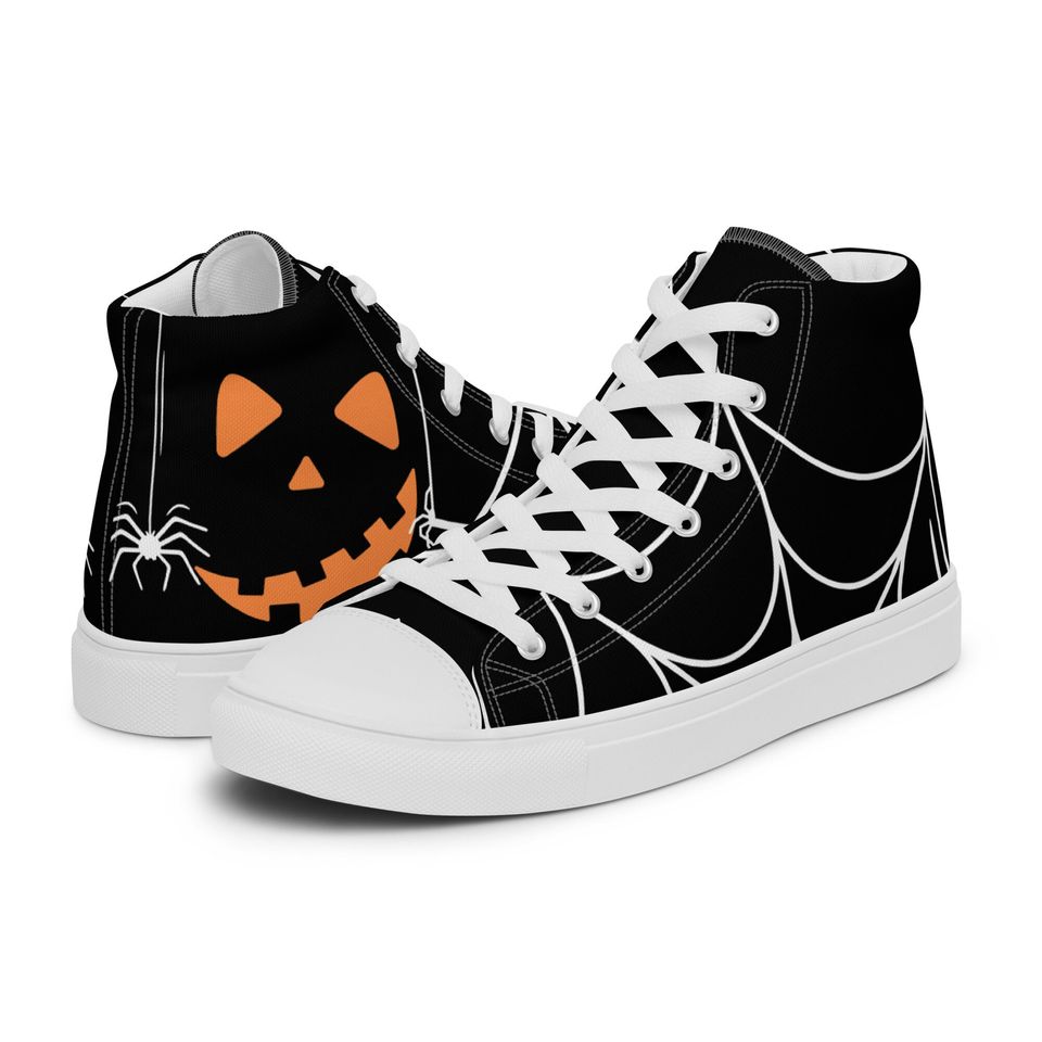 Halloween Spiderweb and Pumpkin Womens high top canvas shoes
