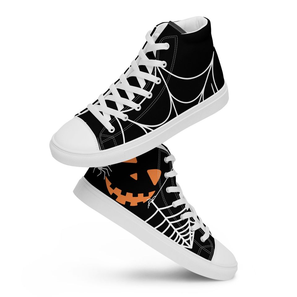 Halloween Spiderweb and Pumpkin Womens high top canvas shoes