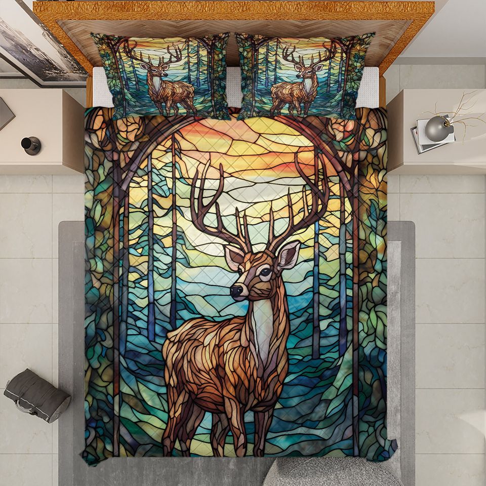 Vintage Reindeer Quilt Bedding Set: Christmas Cabin Decor