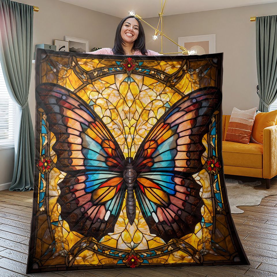Retro Butterfly Quilt Bedding Set: Colorful Quilt Blanket