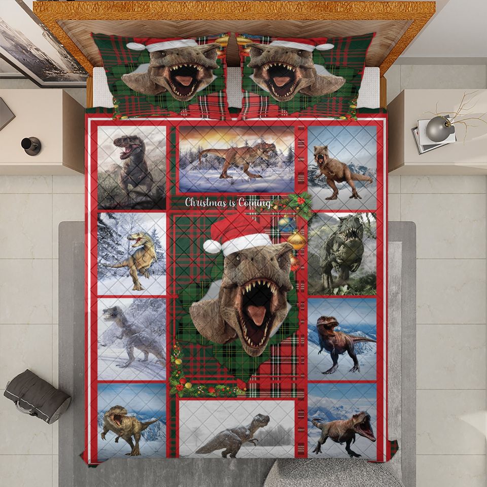 Vintage Dinosaur Christmas Quilt Bedding Set