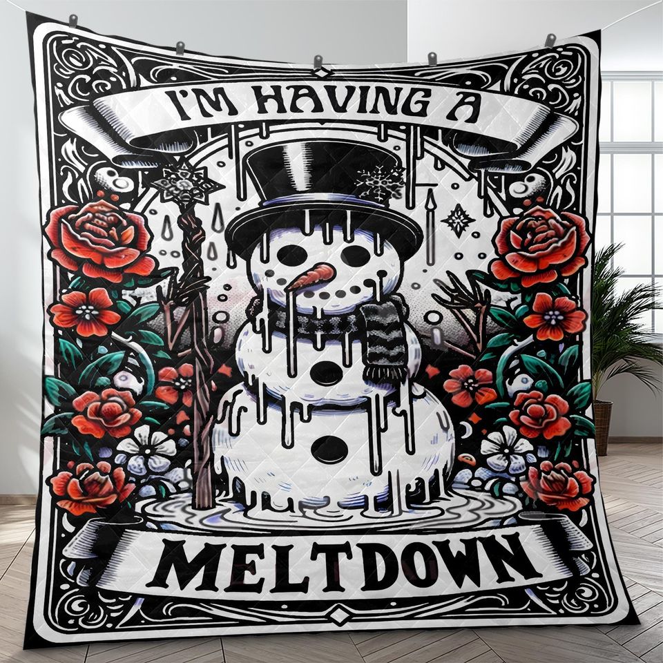 Vintage Snowman Quilt Bedding Set: Christmas Cottagecore Blanket