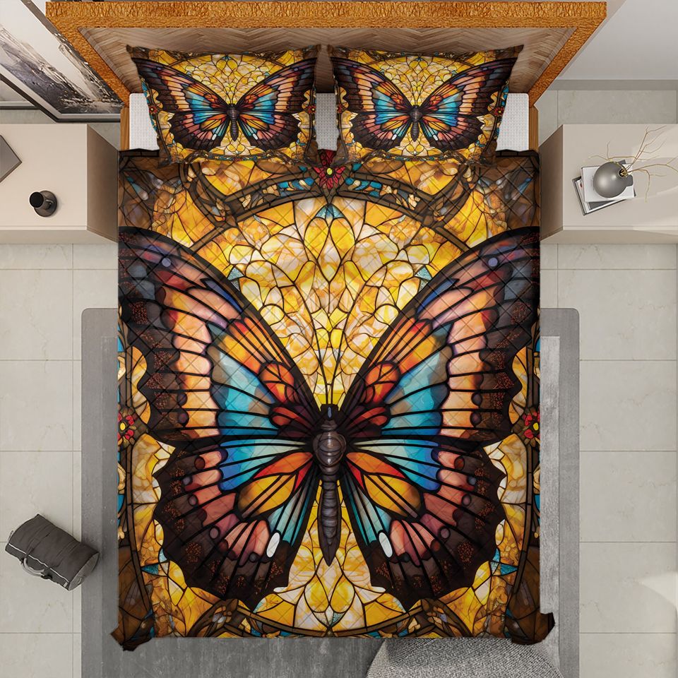 Retro Butterfly Quilt Bedding Set: Colorful Quilt Blanket