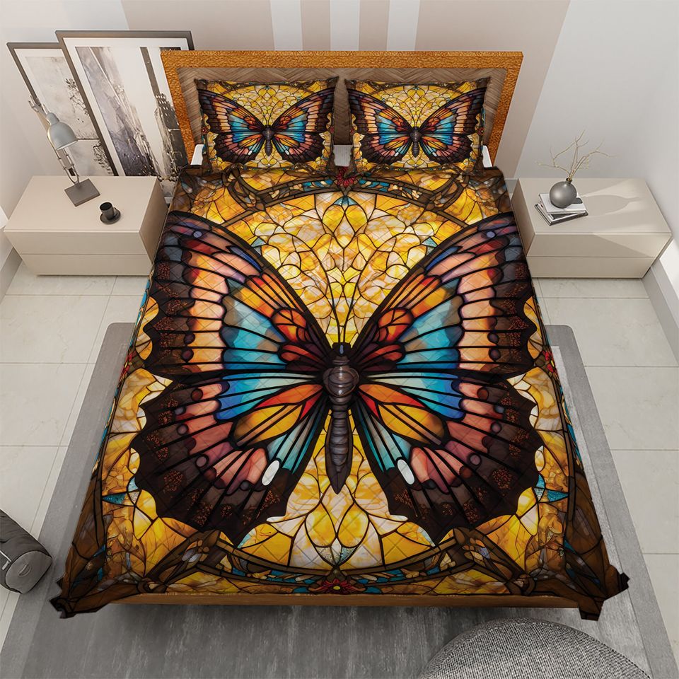 Retro Butterfly Quilt Bedding Set: Colorful Quilt Blanket