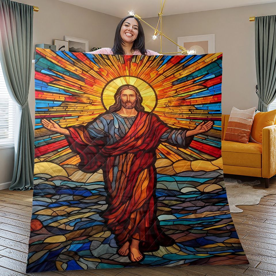 Retro Jesus Christ Quilt Bedding Set: Vintage Christian Decor