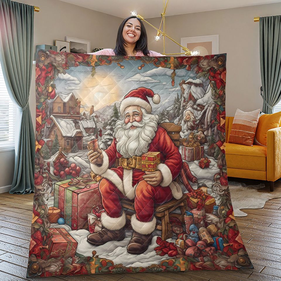 Vintage Santa Claus Christmas Quilt Bedding Set: Retro Holiday Decor