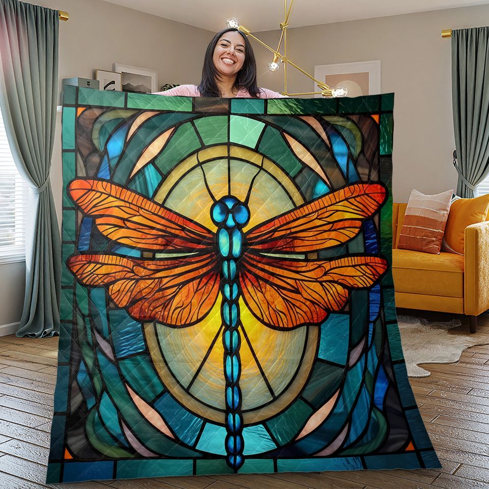 Vintage Dragonfly Quilt Bedding Set: Retro Christmas Blanket