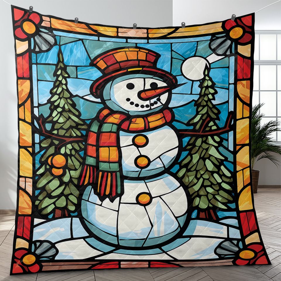 Snowman Christmas Quilt Bedding Set: Retro Holiday Decor