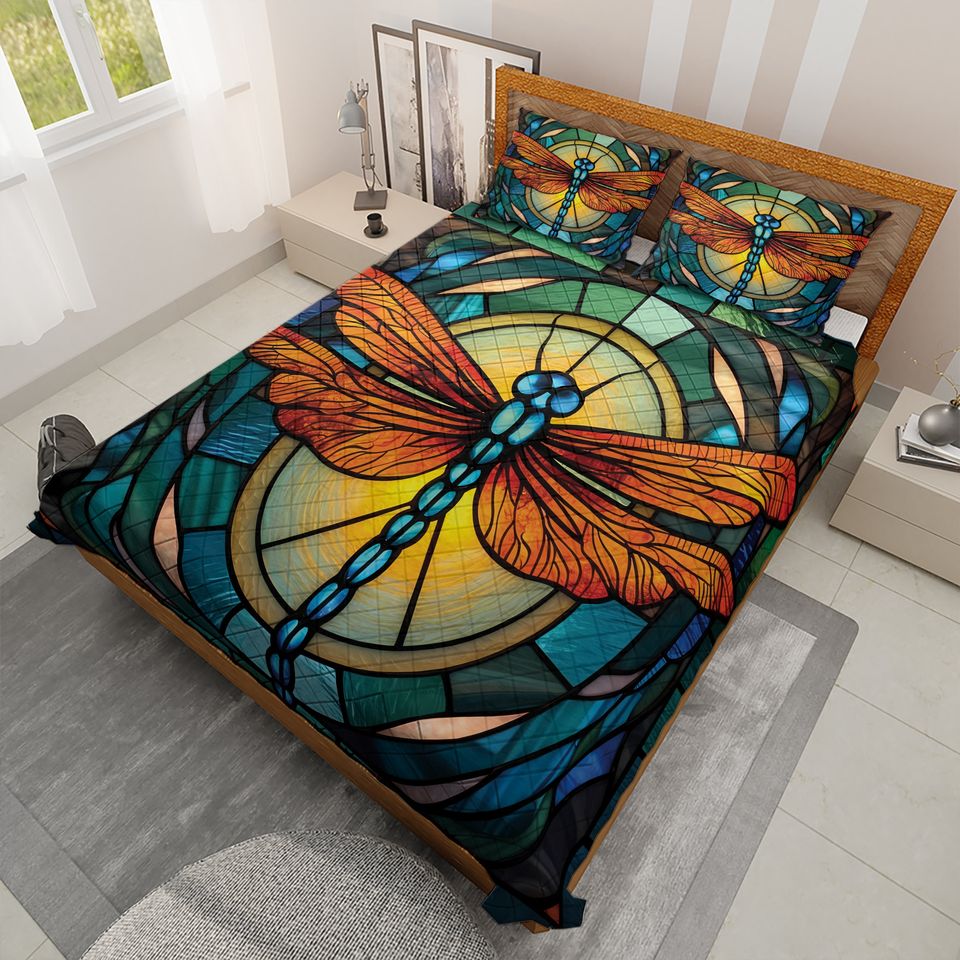 Vintage Dragonfly Quilt Bedding Set: Retro Christmas Blanket