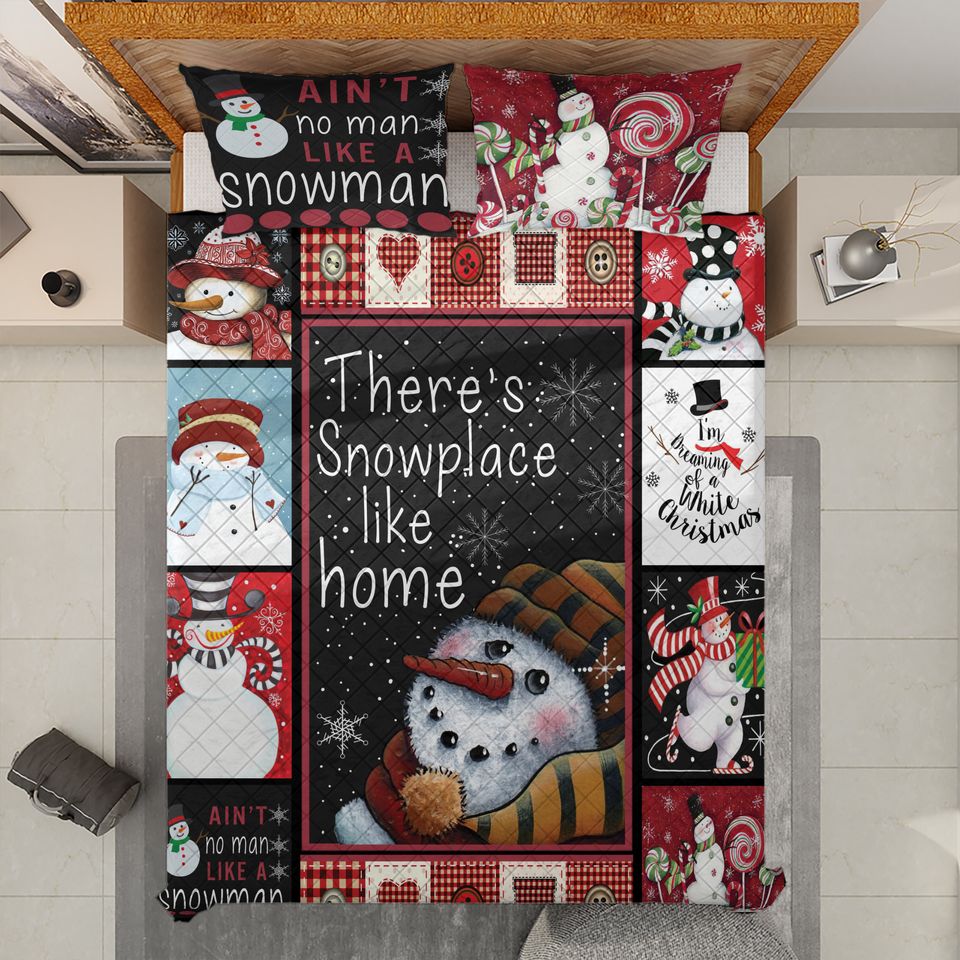 Vintage Snowman Quilt Bedding Set: Christmas Home Decor