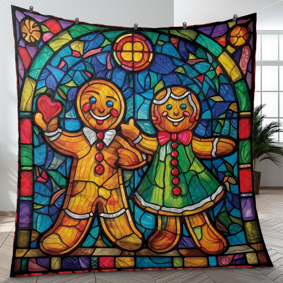 Vintage Gingerbread Couple Christmas Quilt Bedding Set