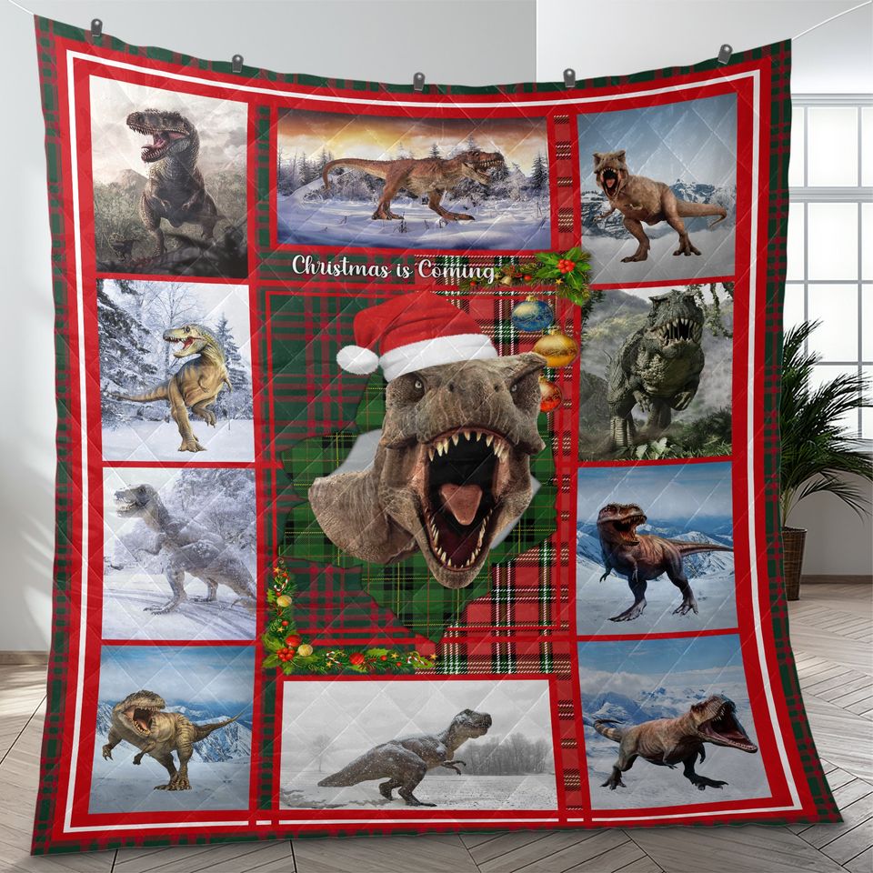 Vintage Dinosaur Christmas Quilt Bedding Set