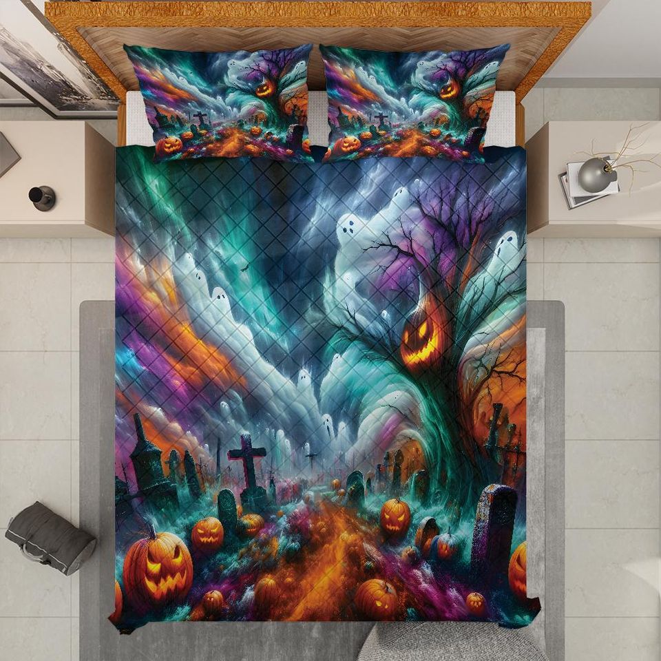Halloween Bedding Set: Pumpkin Ghost, Starry Night Quilt, Spooky Decor