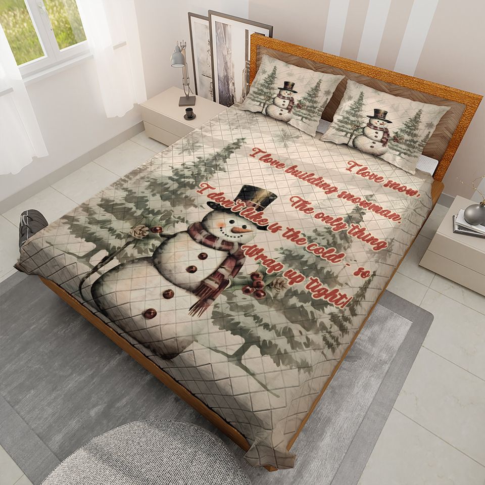 Vintage Snowman Christmas Quilt Bedding Set: Holiday Decor