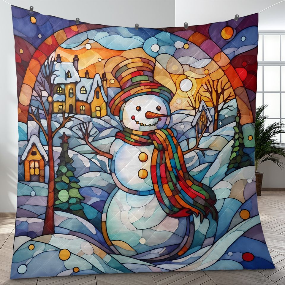 Vintage Snowman Quilt Bedding Set: Starry Night Christmas Decor