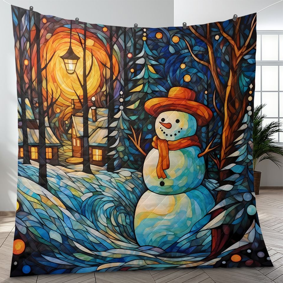 Vintage Snowman Quilt Bedding Set: Christmas Starry Night Decor