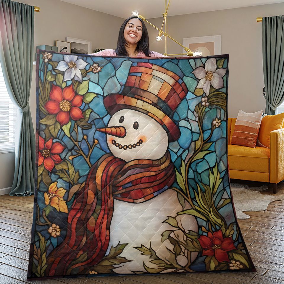 Vintage Snowman Christmas Quilt Bedding Set: Retro Floral Blanket