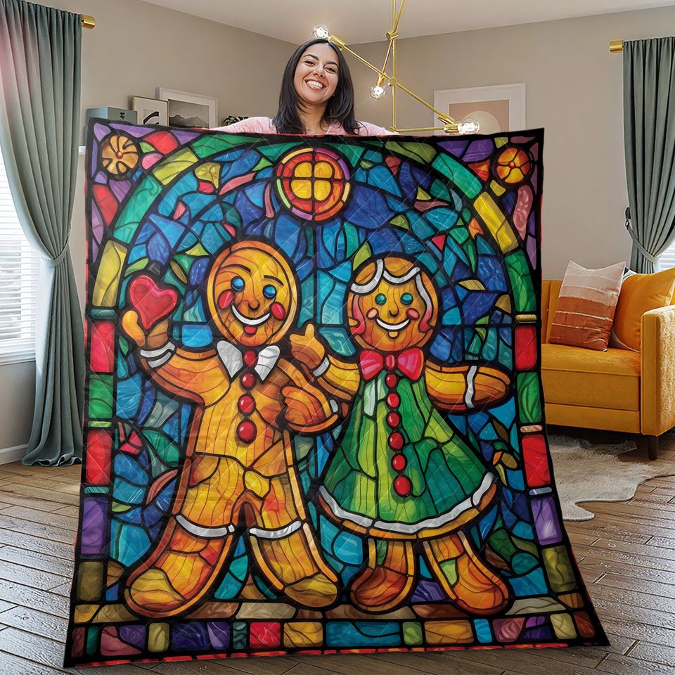 Vintage Gingerbread Couple Christmas Quilt Bedding Set