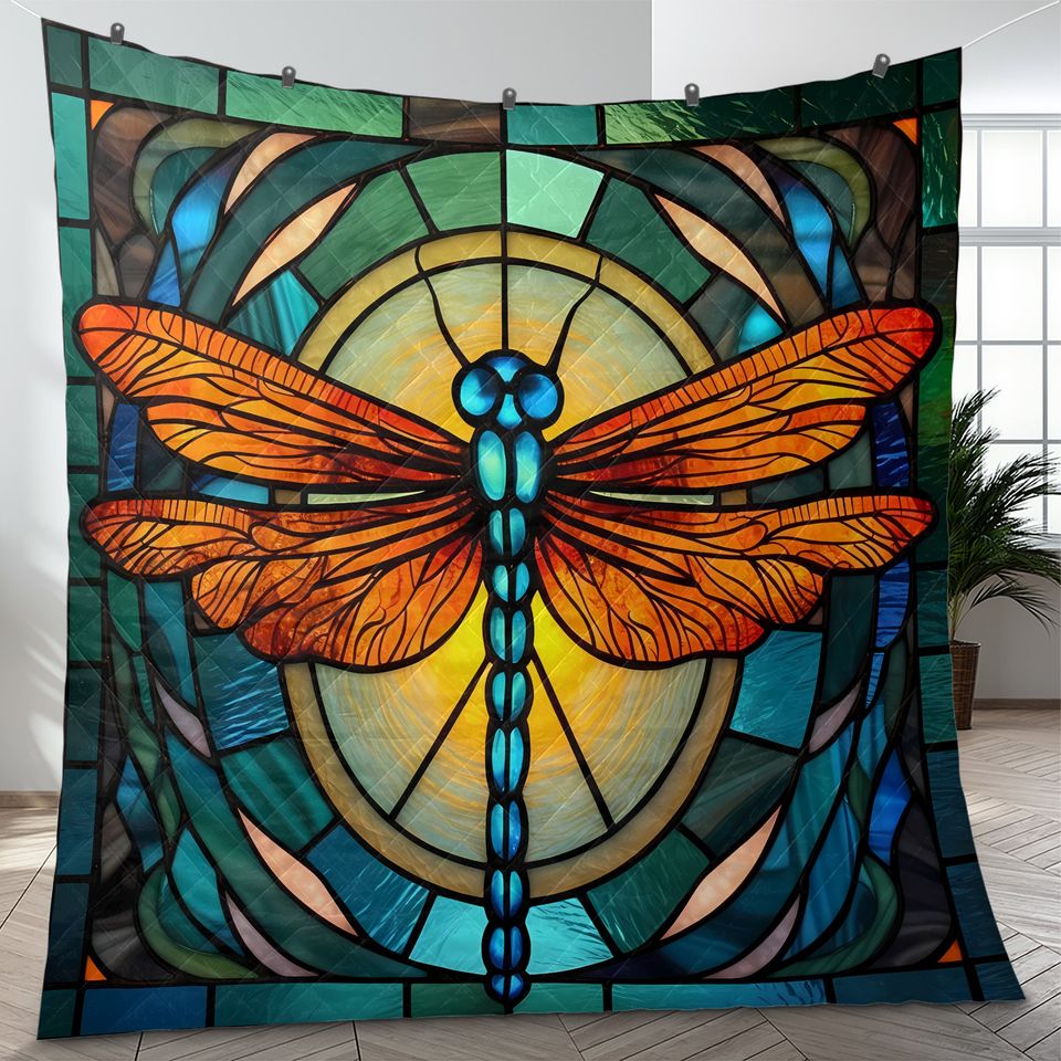 Vintage Dragonfly Quilt Bedding Set: Retro Christmas Blanket