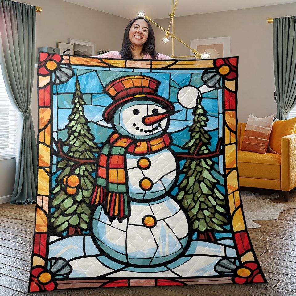 Snowman Christmas Quilt Bedding Set: Retro Holiday Decor