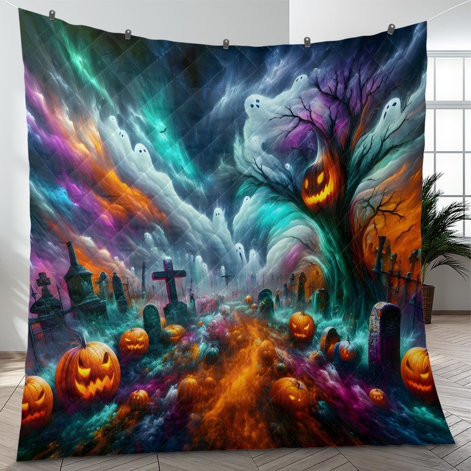 Halloween Bedding Set: Pumpkin Ghost, Starry Night Quilt, Spooky Decor