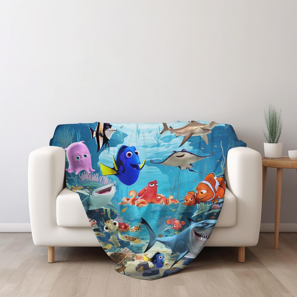 Personalized Watercolor Disney Finding Nemo Blanket, Custom Name Pixar Finding Dory Blanket