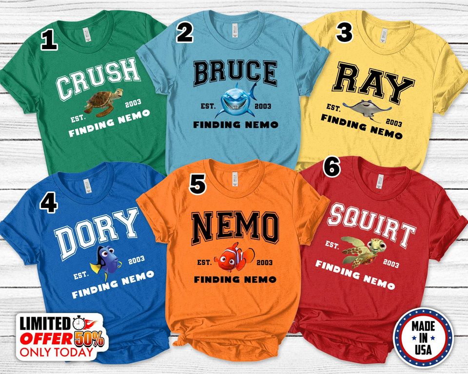 Disney Finding Nemo Characters Shirt, Finding Dory Shirt, Crush Ray Nemo Shirt