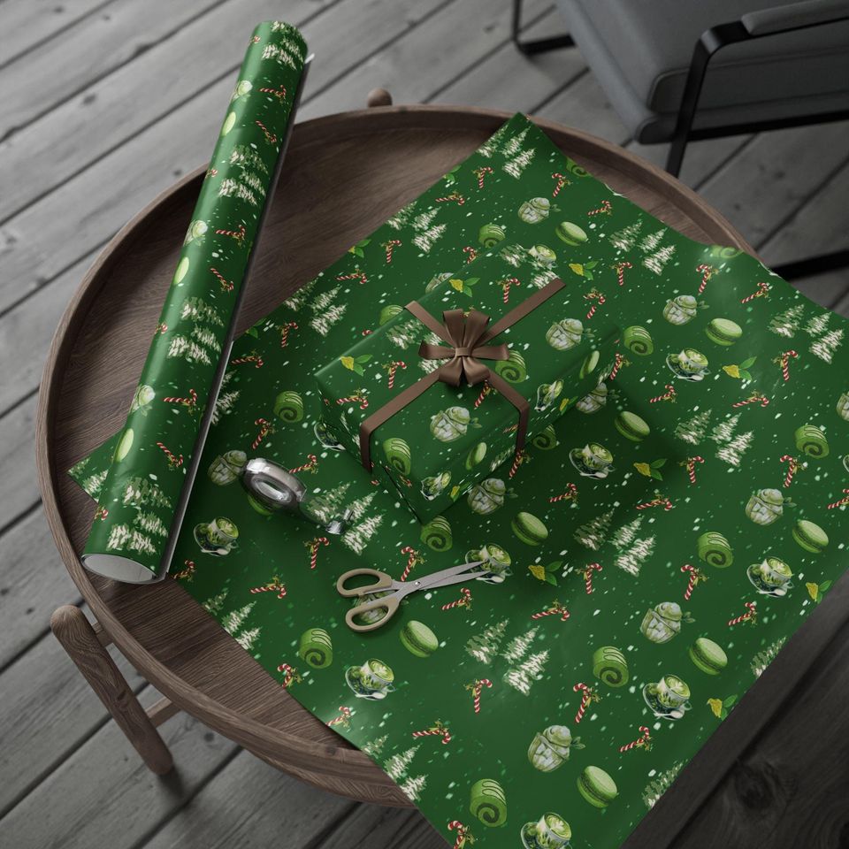 Matcha Dessert Matcha Christmas Wrapping Papers | Holiday Dessert Pattern