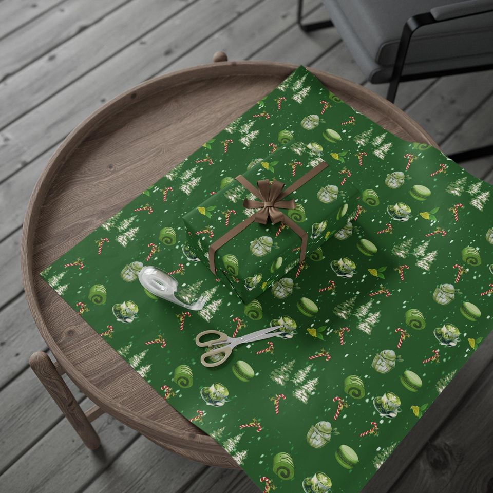 Matcha Dessert Matcha Christmas Wrapping Papers | Holiday Dessert Pattern
