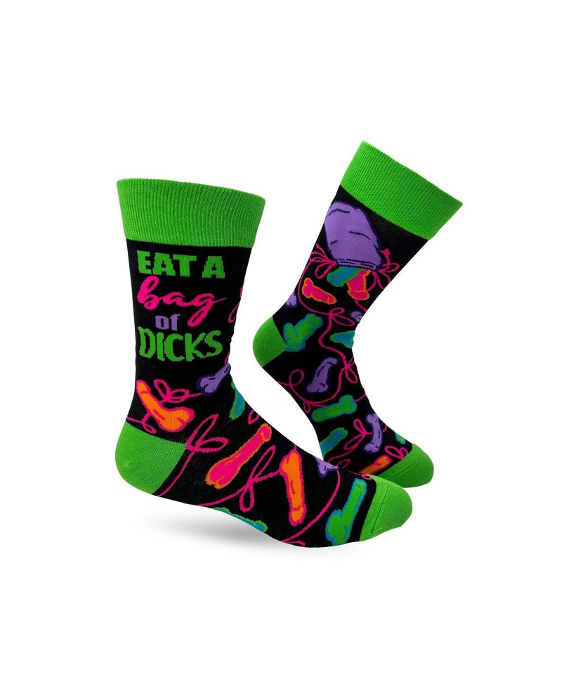 Eat A Bag Of Dicks Men's Novelty Crew Socks | Swear Word Socks | Funny Phrases Socks for Men | Funny Gift for Him | Inappropriate Rude Socks