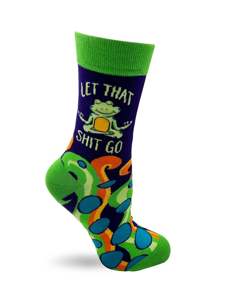 Let That Shit Go Funny Ladies' Novelty Crew Socks | Funny Phrases Socks | Gift for Her | Cute Frog Socks | Funny Saying Socks