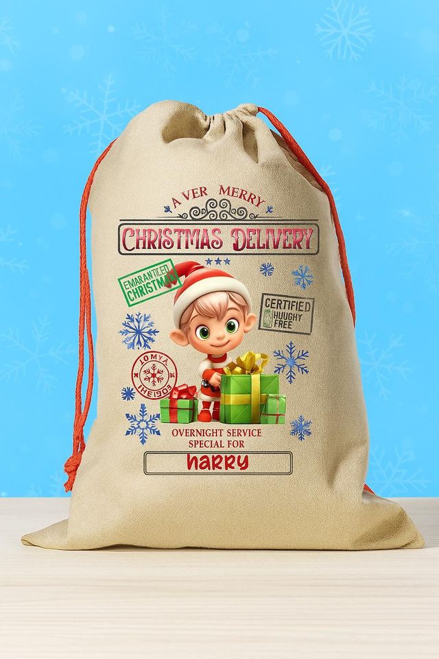 Personalized Santa Sack | Elf Design Christmas Gift Bag