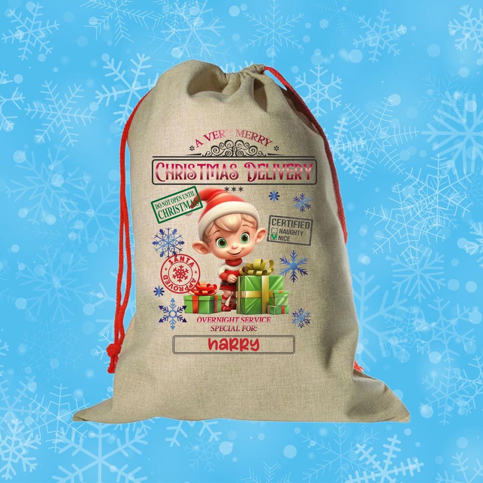 Personalized Santa Sack | Elf Design Christmas Gift Bag