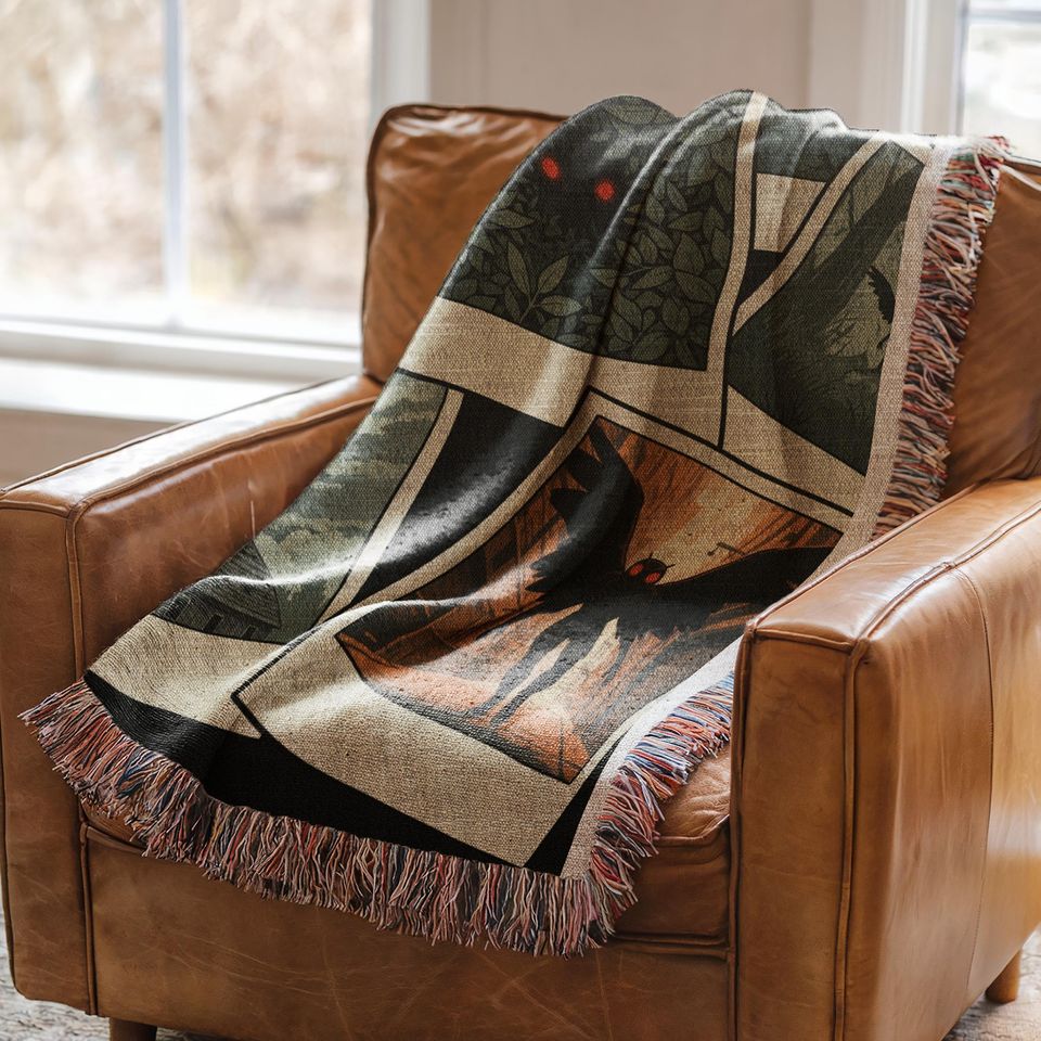 Mothman Woven Blanket: Cryptid Gothic Home Decor Tapestry