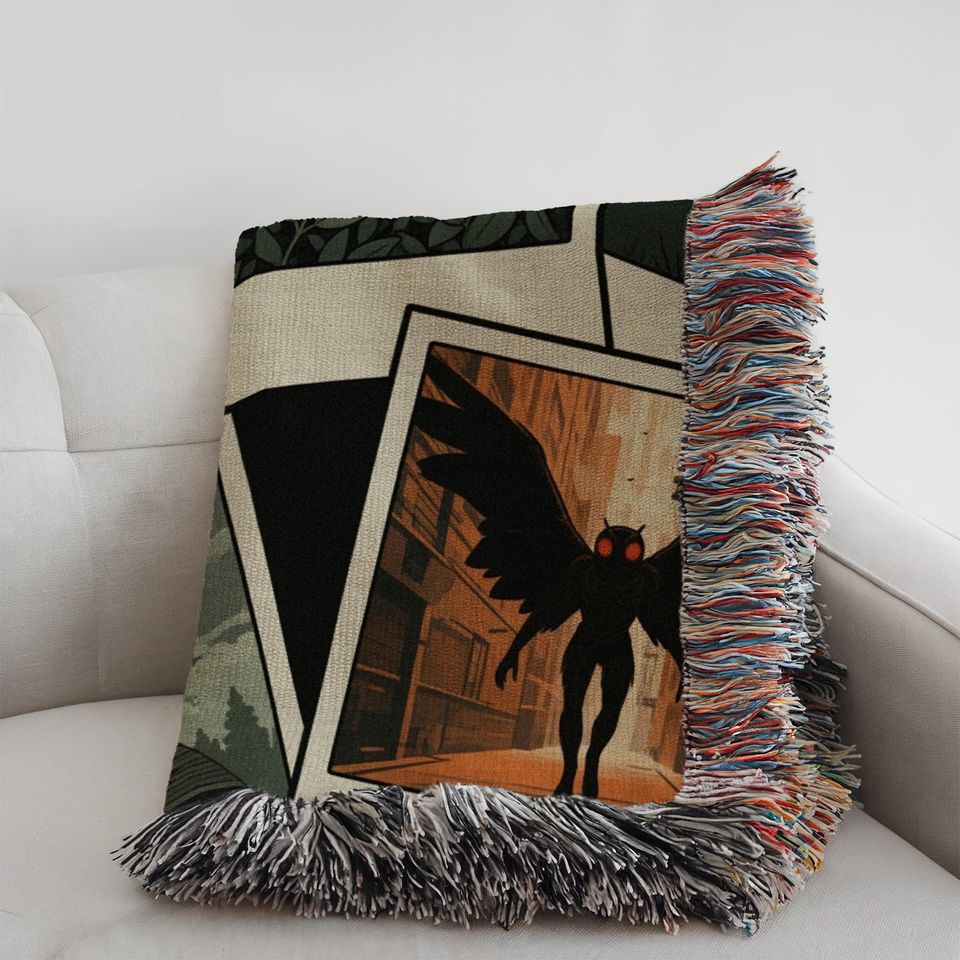 Mothman Woven Blanket: Cryptid Gothic Home Decor Tapestry