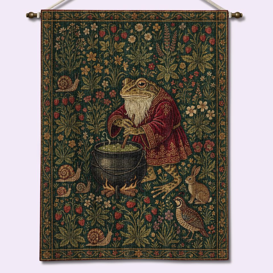 Frog Wizard Blanket, Cottagecore Blanket, Medieval Woven Tapestry
