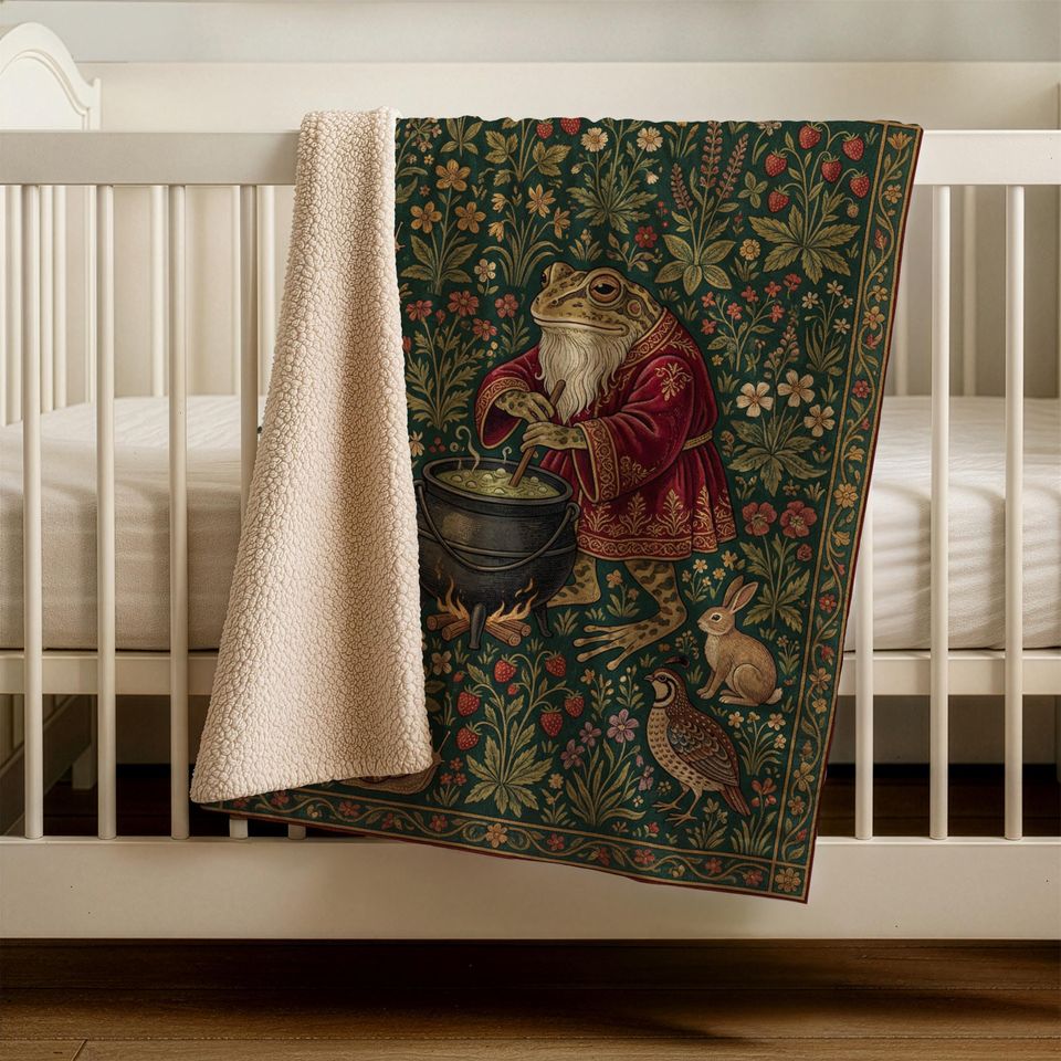 Frog Wizard Blanket, Cottagecore Blanket, Medieval Woven Tapestry