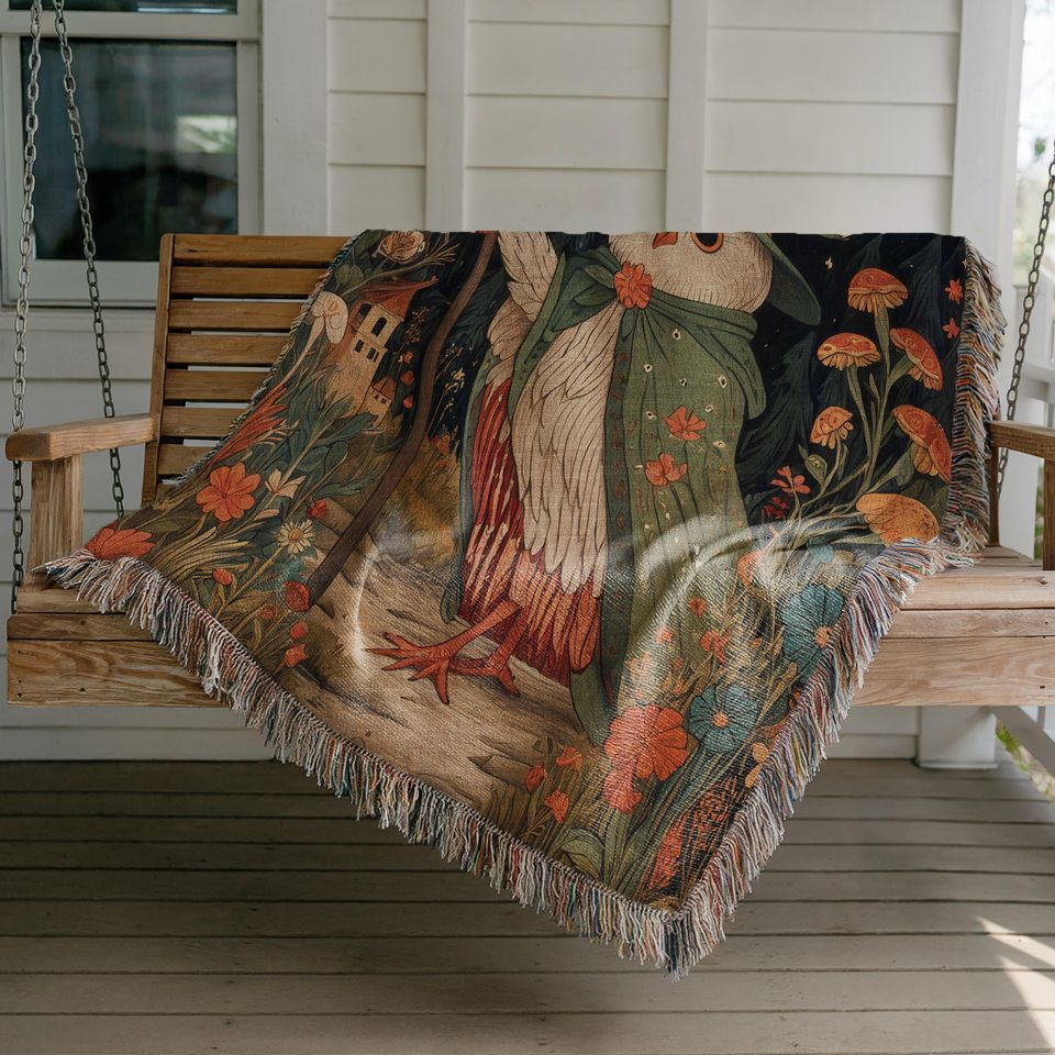 Owl Wizard Woven Blanket: Magical Cottagecore Tapestry