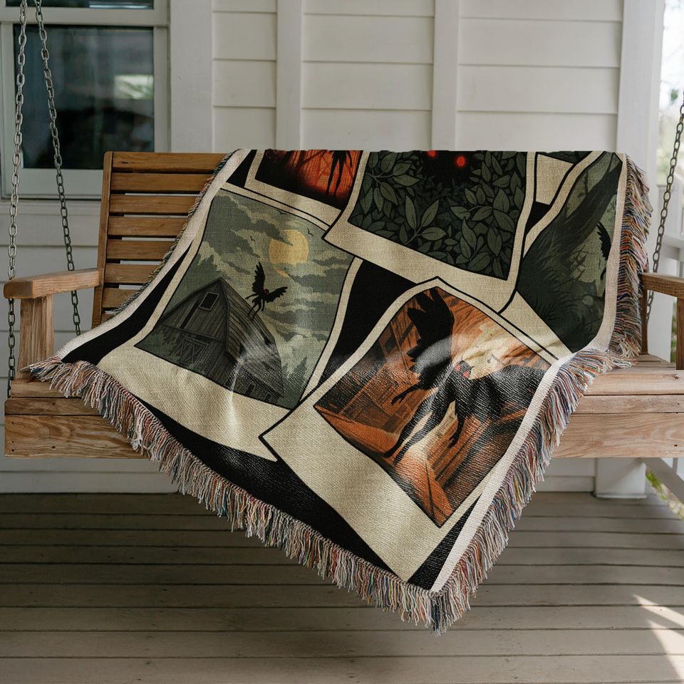 Mothman Woven Blanket: Cryptid Gothic Home Decor Tapestry