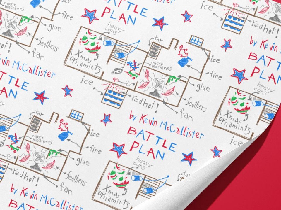 Home alone wrapping paper - battle plans - hand illustrated