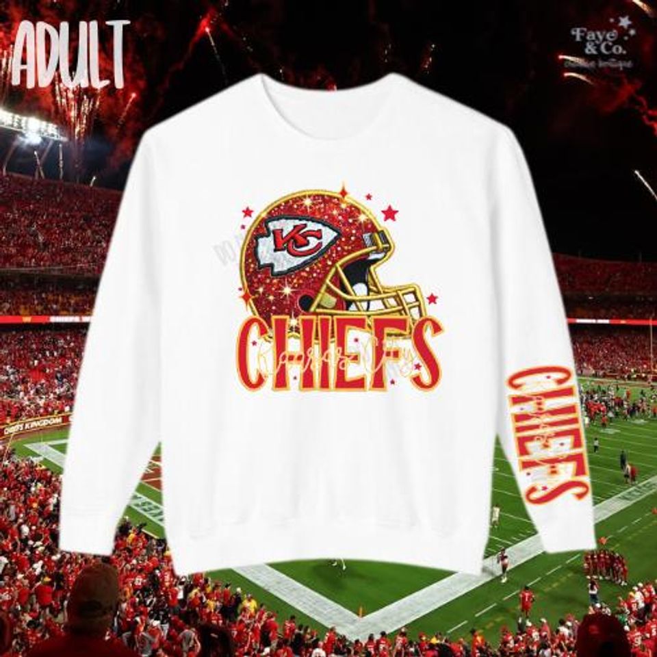 Faux Rhinestone & Embroidery Chiefs Helmet