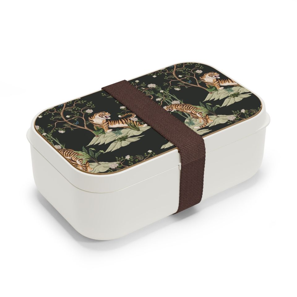 Chinoiserie Tigers and Peonies Bento Lunch Box, Student Lunch Box, Back To School Gift