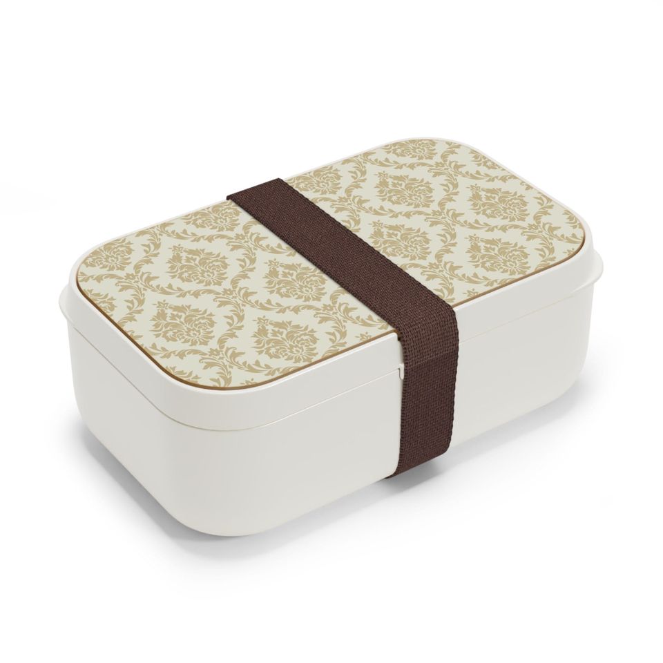 Beige Damask Bento Lunch Box, Student Lunch Box, Back To School Gift