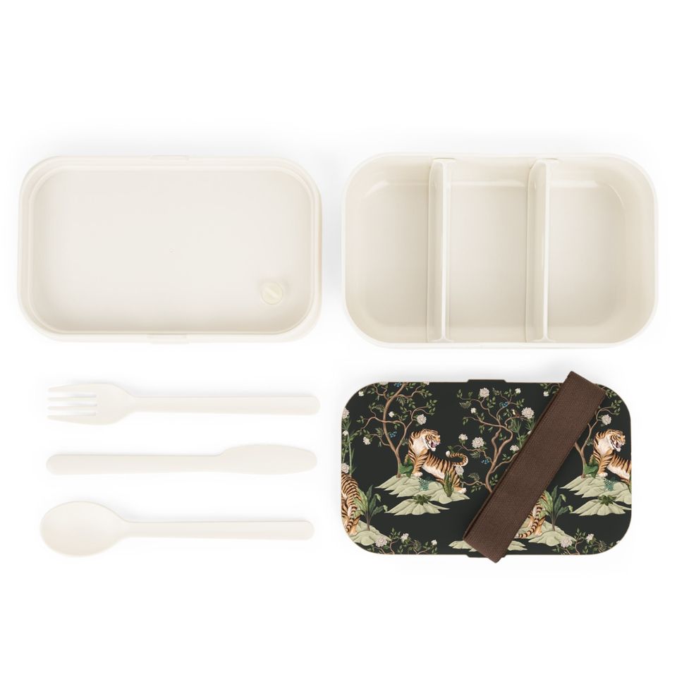 Chinoiserie Tigers and Peonies Bento Lunch Box, Student Lunch Box, Back To School Gift