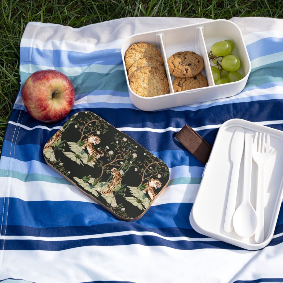 Chinoiserie Tigers and Peonies Bento Lunch Box, Student Lunch Box, Back To School Gift