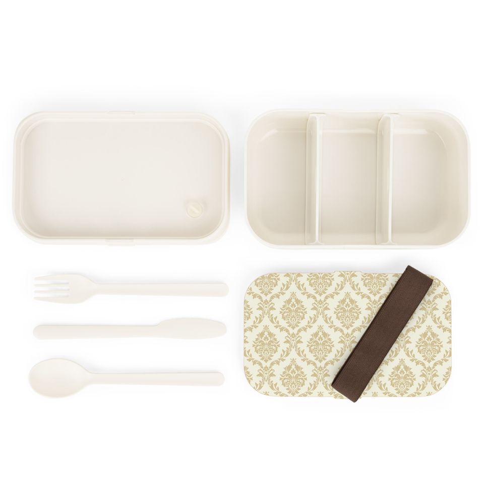 Beige Damask Bento Lunch Box, Student Lunch Box, Back To School Gift