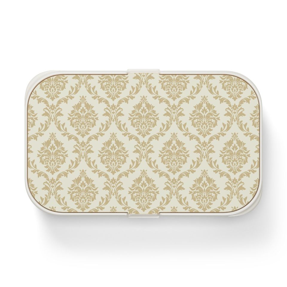 Beige Damask Bento Lunch Box, Student Lunch Box, Back To School Gift